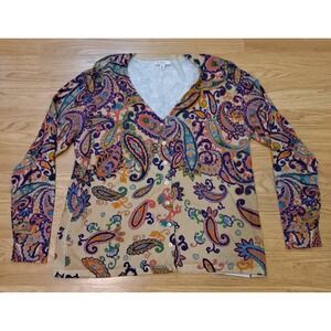 Isaac Mizrahi Size XL Tan multicolor Paisley sweater/cardigan